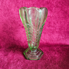 Load image into Gallery viewer, Art Deco Green Pressed Glass Vase 42506001