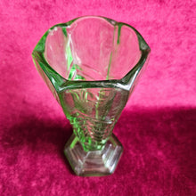 Load image into Gallery viewer, Art Deco Green Pressed Glass Vase 42506001