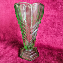 Load image into Gallery viewer, Art Deco Green Pressed Glass Vase 42506001
