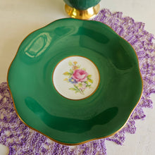 Load image into Gallery viewer, Aynsley “Cabbage Rose” Emerald Green Bone China Teacup and Saucer Set #42505