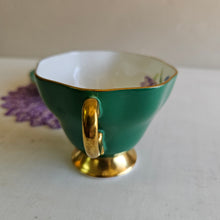 Load image into Gallery viewer, Aynsley “Cabbage Rose” Emerald Green Bone China Teacup and Saucer Set #42505