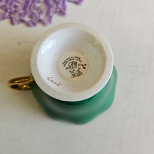 Load image into Gallery viewer, Aynsley “Cabbage Rose” Emerald Green Bone China Teacup and Saucer Set #42505