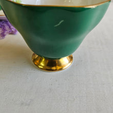 Load image into Gallery viewer, Aynsley “Cabbage Rose” Emerald Green Bone China Teacup and Saucer Set #42505