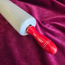 Load image into Gallery viewer, Nutbrown Rolling Pin with Red Handle and White Milk Glass Barrel 014