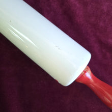 Load image into Gallery viewer, Nutbrown Rolling Pin with Red Handle and White Milk Glass Barrel 014