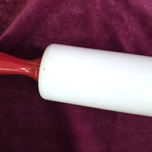 Load image into Gallery viewer, Nutbrown Rolling Pin with Red Handle and White Milk Glass Barrel 014