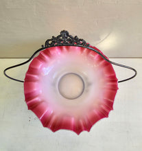 Load image into Gallery viewer, Antique Brides Basket Silverplate with Ruffled Cranberry Edging over White. 42510