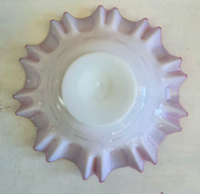 Load image into Gallery viewer, Antique Brides Basket Silverplate with Ruffled Cranberry Edging over White. 42510