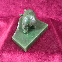 Load image into Gallery viewer, BC Nephrite Jade Bear Carving on Rough Edge Jade Stand 037