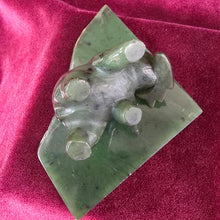Load image into Gallery viewer, BC Nephrite Jade Bear Carving on Rough Edge Jade Stand 037