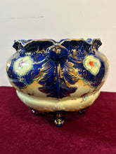 Load image into Gallery viewer, Victorian Handpainted Cobalt Floral Pottery Jardiniere 42603