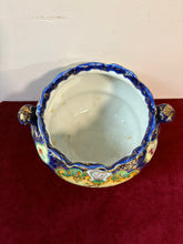 Load image into Gallery viewer, Victorian Handpainted Cobalt Floral Pottery Jardiniere 42603