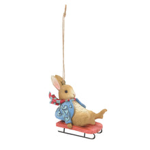 Load image into Gallery viewer, Jim Short Beatrix Potter "Peter Rabbit Sledging" Tree Ornament
