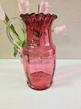 Load image into Gallery viewer, Antique Victorian Handpainted Cranberry Glass Floral Pitcher 24 34