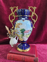 Load image into Gallery viewer, ELPA Alcobaca Cobalt & Gold Vase with Handles 42505