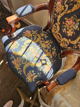 Load image into Gallery viewer, Victorian Style Balloon Back Needlepoint Armchair Navy Blue #42410