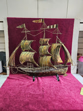 Load image into Gallery viewer, Brass Sailing Ship on a Stand 42507
