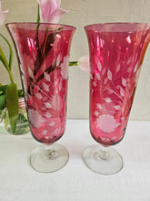 Load image into Gallery viewer, Vintage Cranberry Cornflower Etched Vase. 42406