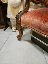 Load image into Gallery viewer, Victorian Carved Wood Armchair with Floral Needlepoint Upholstery #42408