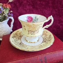 Load image into Gallery viewer, Paragon Deep Red Rose with Yellow & Gold Cup & Saucer 028