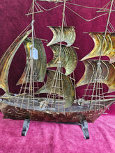 Load image into Gallery viewer, Brass Sailing Ship on a Stand 42507