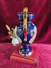 Load image into Gallery viewer, ELPA Alcobaca Cobalt & Gold Vase with Handles 42505