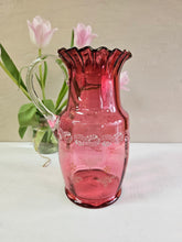 Load image into Gallery viewer, Antique Victorian Handpainted Cranberry Glass Floral Pitcher 24 34