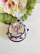 Load image into Gallery viewer, Limoges Style Romantic Couple with swan Round Hinged Trinket Box 42302