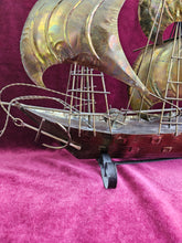 Load image into Gallery viewer, Brass Sailing Ship on a Stand 42507