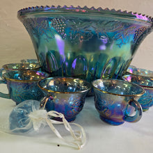 Load image into Gallery viewer, Blue Carnival Indiana Glass Punch Bowl Set 42207