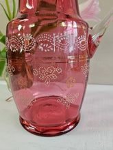 Load image into Gallery viewer, Antique Victorian Handpainted Cranberry Glass Floral Pitcher 24 34