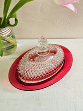 Load image into Gallery viewer, Indiana Glass Diamond Point Butter Dish with Cranberry Band 939