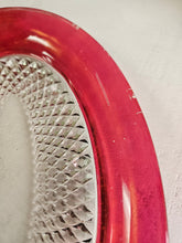 Load image into Gallery viewer, Indiana Glass Diamond Point Butter Dish with Cranberry Band 939