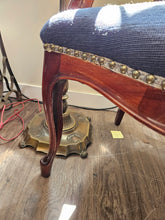 Load image into Gallery viewer, Victorian Style Balloon Back Needlepoint Armchair Navy Blue #42410