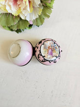 Load image into Gallery viewer, Limoges Style Romantic Couple with swan Round Hinged Trinket Box 42302