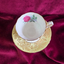 Load image into Gallery viewer, Paragon Yellow and Gold with Rose Teacup and Saucer 028