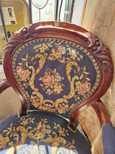 Load image into Gallery viewer, Victorian Style Balloon Back Needlepoint Armchair Navy Blue #42410
