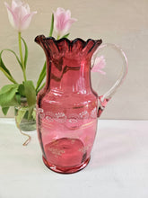 Load image into Gallery viewer, Antique Victorian Handpainted Cranberry Glass Floral Pitcher 24 34