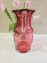 Load image into Gallery viewer, Antique Victorian Handpainted Cranberry Glass Floral Pitcher 24 34