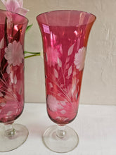 Load image into Gallery viewer, Vintage Cranberry Cornflower Etched Vase. 42406