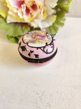 Load image into Gallery viewer, Limoges Style Romantic Couple with swan Round Hinged Trinket Box 42302