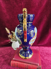 Load image into Gallery viewer, ELPA Alcobaca Cobalt & Gold Vase with Handles 42505
