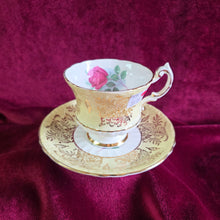 Load image into Gallery viewer, Paragon Yellow and Gold with Rose Teacup and Saucer 028