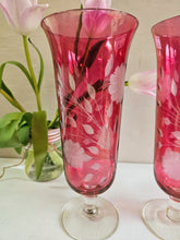 Load image into Gallery viewer, Vintage Cranberry Cornflower Etched Vase. 42406