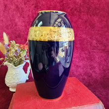 Load image into Gallery viewer, Imperia Limoges Cobalt Vase Iris Motif w 22K Gold 028