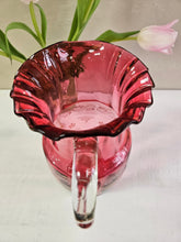 Load image into Gallery viewer, Antique Victorian Handpainted Cranberry Glass Floral Pitcher 24 34