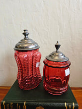 Load image into Gallery viewer, Antique Cranberry Glass Castor Jars
