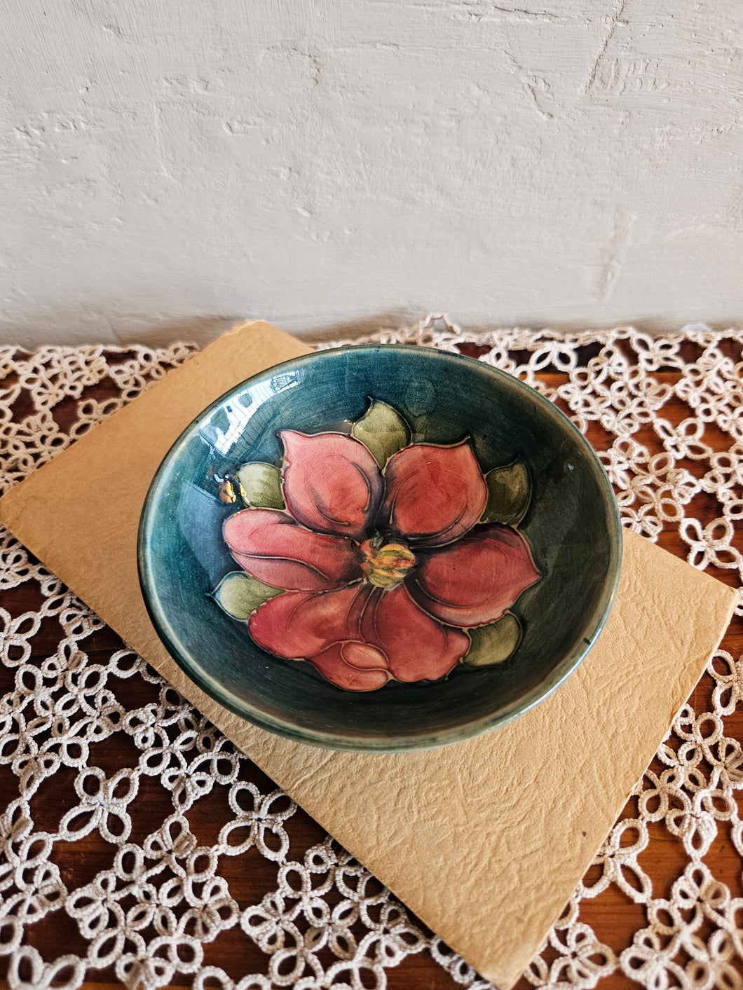Hibiscus Moorcroft Green Pottery Bowl