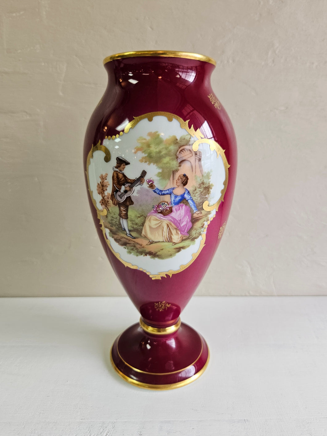 Limoges France Maroon & Gold Porcelain Vase Hand Painted 2419