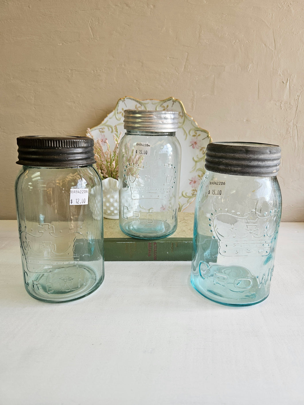 Vintage Blue Crown Mason Jars with Lids 42206